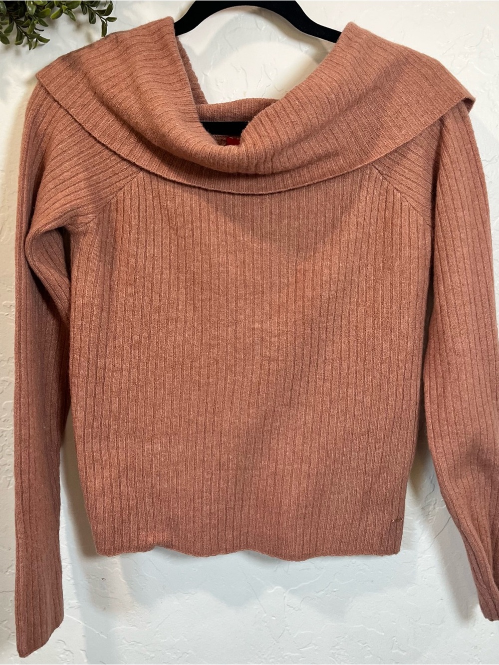 GUESS Off Shoulder Ribbed Sweater NWT Foldover Neck Long Sleeve Top